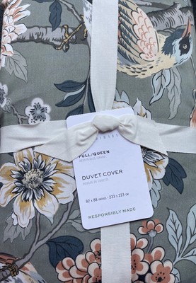 Pottery Barn Bloom Floral Sateen Duvet Cover Full/Queen F/Q - Green - NEW-image