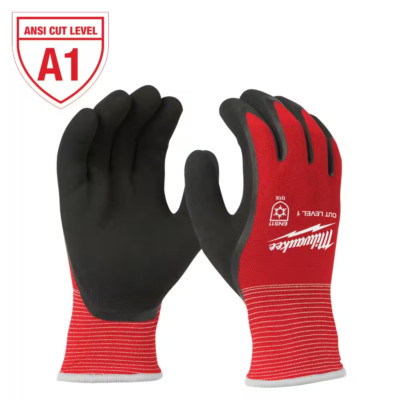 Large Red Latex Level 1 Cut Resistant Insulated Winter Dipped Work Gloves-image