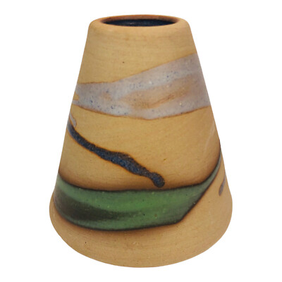Dominican Studio Art Pottery Vase Multicolored Triangle Cone Shaped Marked 5