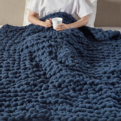 Madison Park Chunky Knit Throw Blanket | 81” X 75” | Navy Blue.-image
