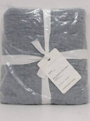 Pottery Barn Belgian Flax Linen Floral Stitch Quilted Euro Shams S/2 Chambray-image