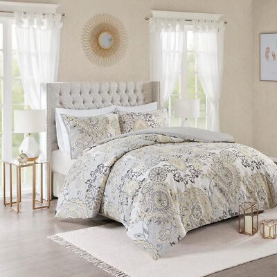 Madison Park Isla 3 Piece Cotton Floral Printed Reversible Duvet Cover Set King-image