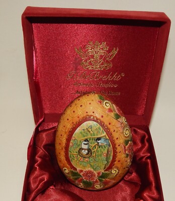 G DeBrekht Studios Blue Birds Nesting Egg Shaped Trinket Box - Mint Original Box-image