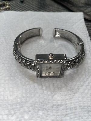 Studio Time Analog Wristwatch Square Shaped Face Cuff Band Rhinestones-image