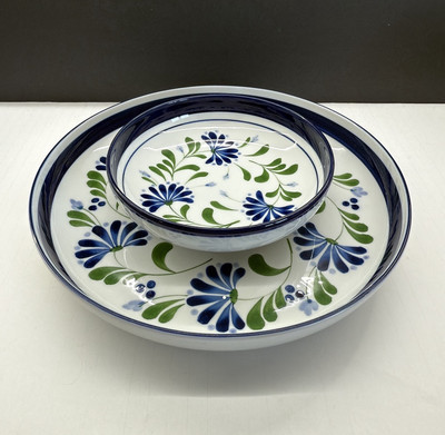 2 Serving Dansk Sage Song Blue Bowls Platter Pasta Salad Chip & Dip Large 13” 8”-image