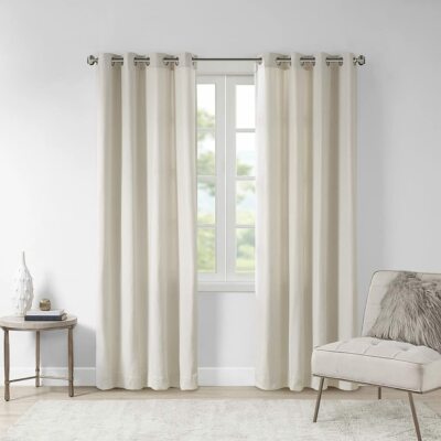 Madison Park Polyester Solid Piece Dyed Grommet Curtain Panel 50x84 O12-image