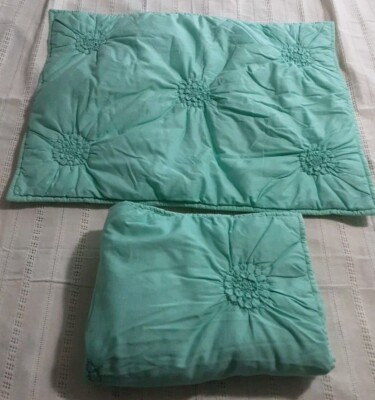 Set Of 2 Pottery Barn Sham Quilted Standard Light Green 100% Cotton -image
