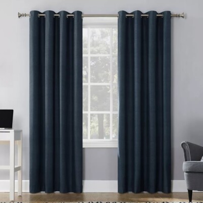 Sun Zero Duran Blackout & Thermal Navy Blue Single Curtain Panel 50