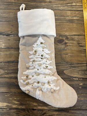 Pottery Barn Embellished Beaded Velvet Christmas Stocking Christmas Tree-image