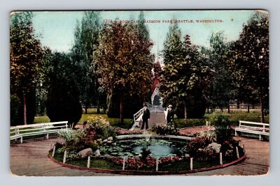Seattle WA-Washington, Fountain, Madison Park, Antique, Vintage Postcard-image