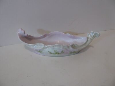 Hand Colored Boat Shaped Wave Celery Dish Jean Pouyat J.P.L. France Vintage  (S3-image