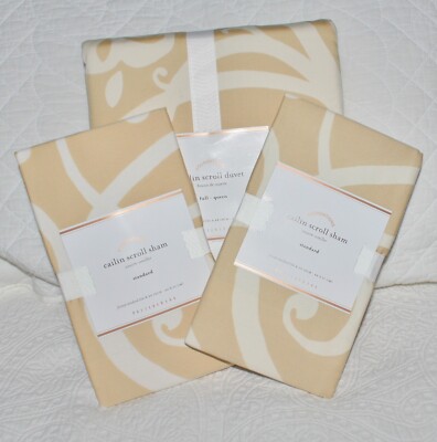 POTTERY BARN CAILIN SCROLL F/Q DUVET & STANDARD SHAMS-image