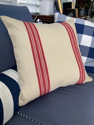 1 Pottery Barn Pillow Sham Cover Oxford Stripe Red Reversible Cotton 20