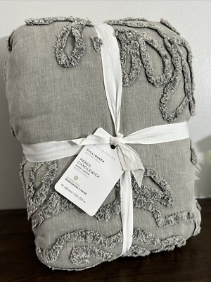 Pottery Barn Renee Candlewick FULL / QUEEN Duvet Cover Gray 92” X 88”-image