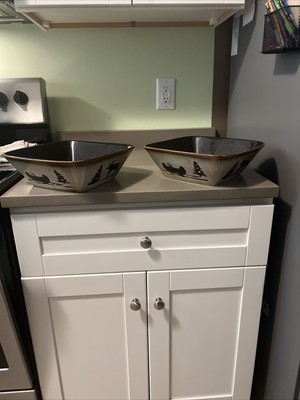 (2) Woodland Home Studio Large Serving Bowls Canoe, Moose, Bear & Cabin Design-image