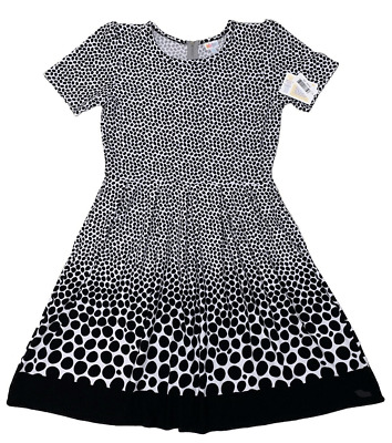 LuLaRoe Womens Dress Size 2XL Amelia Black White Polka Dots Dipped Skater 2X NWT-image