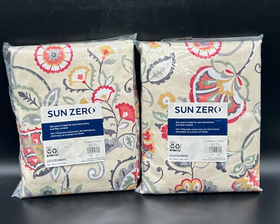 Sun Zero Blackout Curtain Set 2 Panel Floral New 40x84”L Grommet Multicolor-image