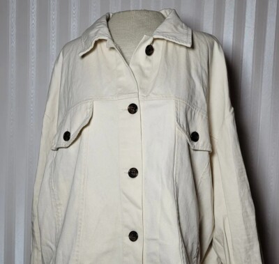 DIP Women's Size XL 100% Cotton Canvas Cropped Trucker Jacket Ivory Button Front-image