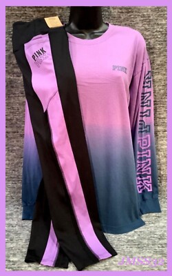 Victoria's Secret Pink Ombre Dip Dye Campus Shirt + Leggings Set Amethyst XL NWT-image