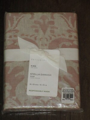 POTTERY BARN STELLA DAMASK ROSEWOOD KING PILLOW SHAM NEW-image