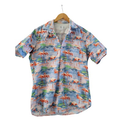 Rip N Dip Mens Pink Flamingo print Camp Shirt size Large button down-image