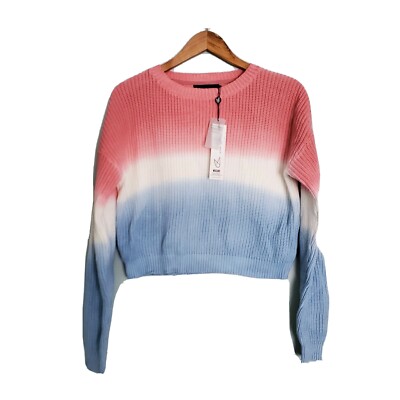 MinkPink Dip Dye Blue Pink Crop Sweater Size L-image