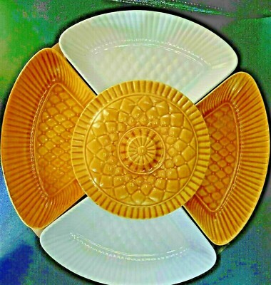 Vintage Mid Century Calif USA Pottery Lazy Susan Chip Dip 7 Piece Set-image