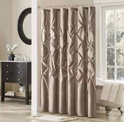 Madison Park LAUREL Fabric Shower Curtain Mushroom Taupe MP70-438 72x72 New-image