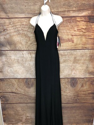 Studio 17 Prom Womens Size 2 Black Sweetheart Neck Rhinestone Spaghetti Straps O-image