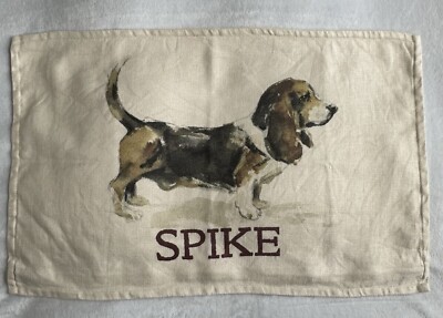 Pottery Barn Painted Linen Dog Pillow Cover 16 x 26” SPIKE Basset Hound Beagle-image