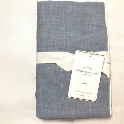Pottery Barn Belgian Linen Sham Standard 26 x 20” MINERAL BLUE Foundations New -image
