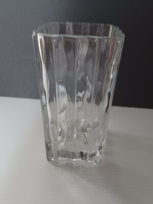 Studio Nova Crystal Pressed Glass Square Vase Vertical Wave Pattern Signed-image