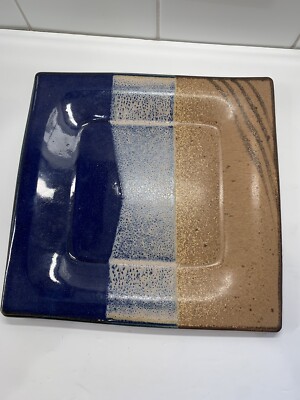 Studio Lindgren Pottery Salt Glazed Square Plate Blue Brown-image