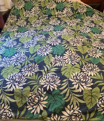 Pottery Barn CeCe Floral Queen /full Navy  Blue Green Plants Duvet Cover RARE-image