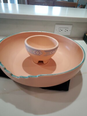 Vintage 1987 Treasure Craft Southwest Chip & Dip Bowl Set Adobe Large-image