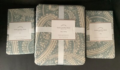 Pottery Barn FINLEY PAISLEY Porcelain Blue KING DUVET 1 Euro and 1 King Sham New-image