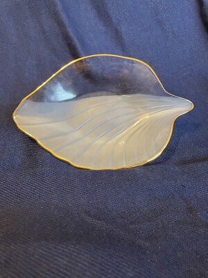 Studio Nova Leaf Dish Gold Edge Clear/Frosty Candy Trinket 8.5