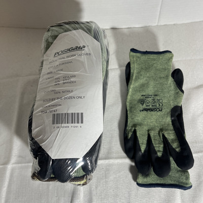 PosiGrip 713KSSN/L Palm Dip Gloves - [Pack of 12] Large Industrial Gloves, Green-image