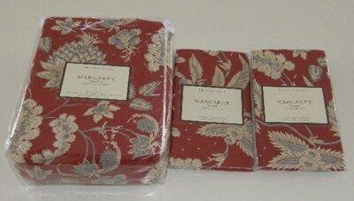 Pottery Barn Margaret Floral Duvet Cover Set Red Queen 2 Euro Shams 3pc New🦩-image