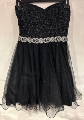 City Studio Women Junior Black Lace Rhinestone Mini Dress Size 5-image