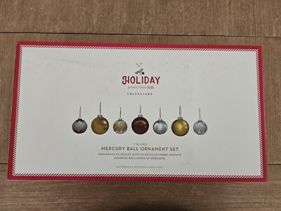 Pottery Barn Mercury Gold Silver Ball Ornaments Set of 7 New In Box-image