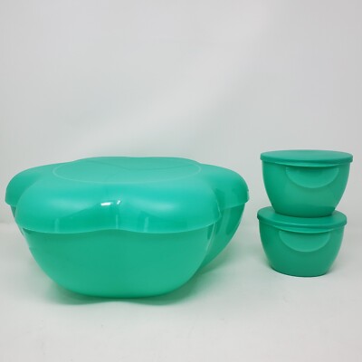 Tupperware Large Flower Shape Chip Dip Salad Bowl 4624A-1 Jade Green Dip Holders-image