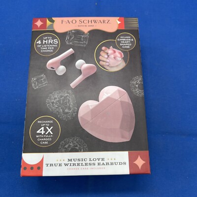 “Music Love” Pink Wireless EarBuds Earphone Heart Shaped Case FAO Schwarz-image