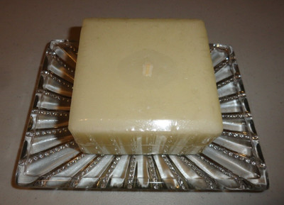 New White Barn Studio Style Square 4x4x2 Teakwood Candle with Glass Base-image