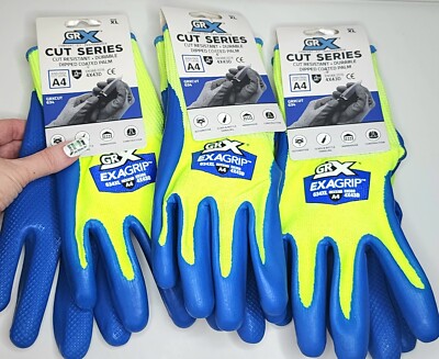 (3 Pair) A4 Cut Resistant Dip Coated Gloves GRXCUT634 Size XL Glass Knife Metal-image