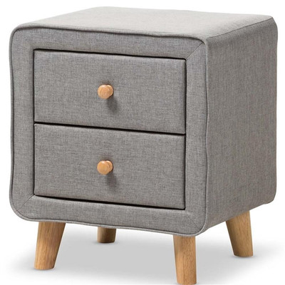 Baxton Studio Jonesy 2 Drawer Fabric Upholstered Nightstand in Gray-image