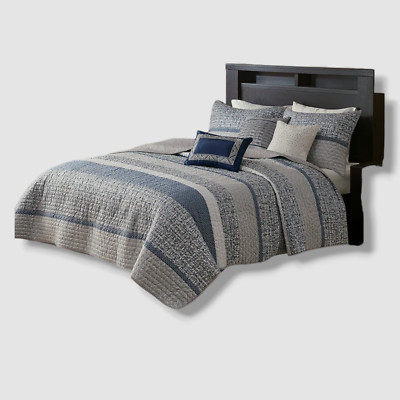 Madison Park Blue Harmony Jacquard Coverlet 6pc Set-Full/Queen-image