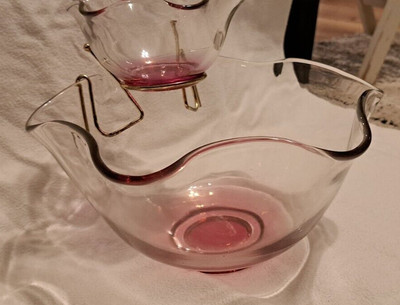 Indiana Glass Ruby Chip & Dip Salad Set Bowls Large Small Mid-Century Vintage-image