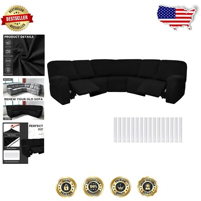 Elegant 7-Piece L-Shaped Sectional Recliner Sofa Cover Set in Black Velvet-image