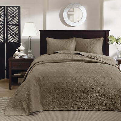 Queen Size Bedding Mocha Brown Oversized Bedspread Quilt 3 Pc Set 102 x 118